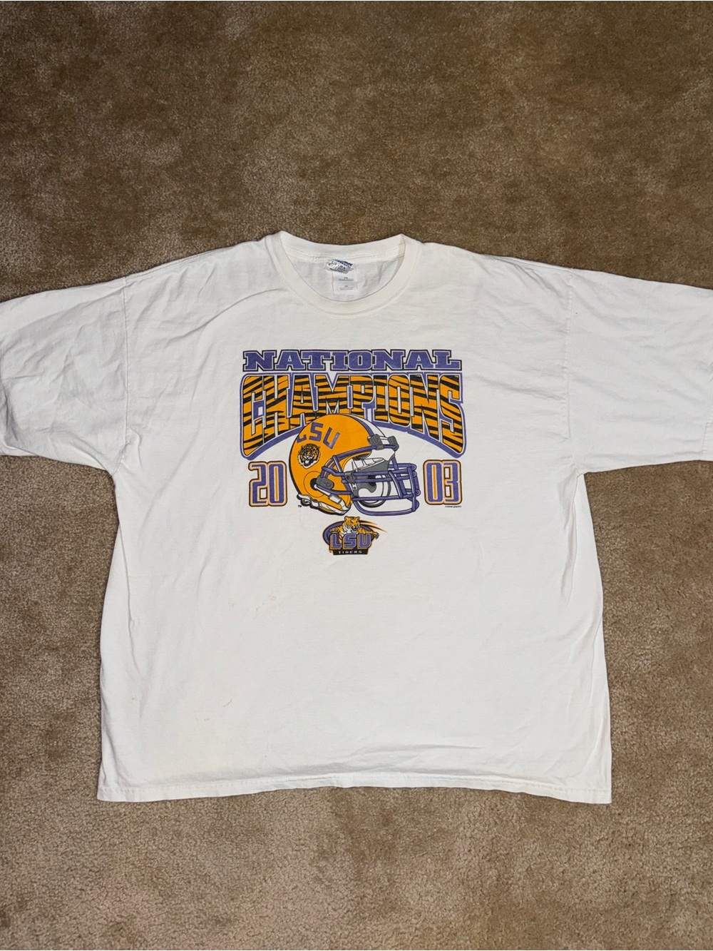 Vintage 2003 LSU Tigers National Champions Graphic Tee White Size XX
